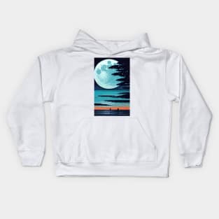 Vibrant Blue Moon bay abstract line art Kids Hoodie